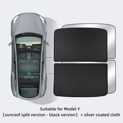 For Tesla Model Y 2020-2023 Automotive Interior Shade Net Split 2 Tablets Anti-collapse Skylight Sunshade Net Protector