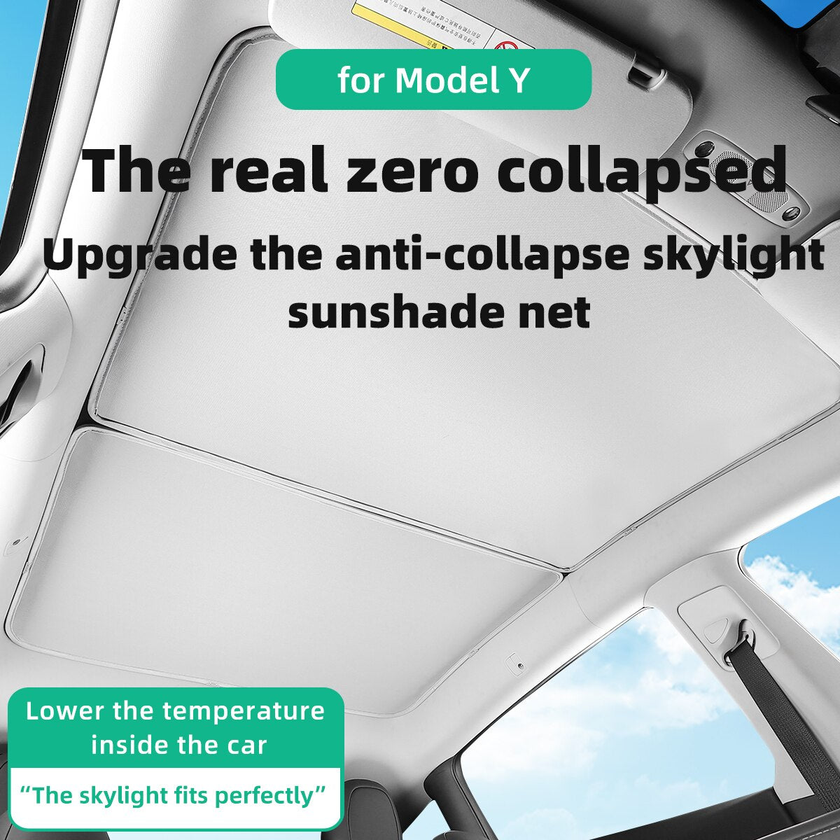 For Tesla Model Y 2020-2023 Automotive Interior Shade Net Split 2 Tablets Anti-collapse Skylight Sunshade Net Protector