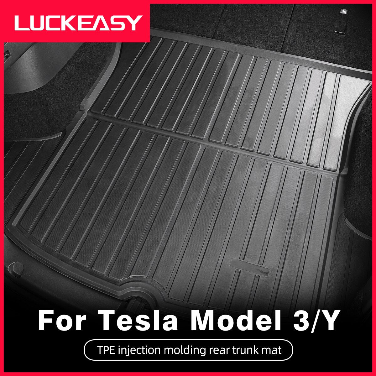 LUCKEASY Front And Rear Trunk Mats Auto Accessories For Tesla Model 3 Model Y 2021-2023 TPE Non-Slip Easy Clean Storage Mat