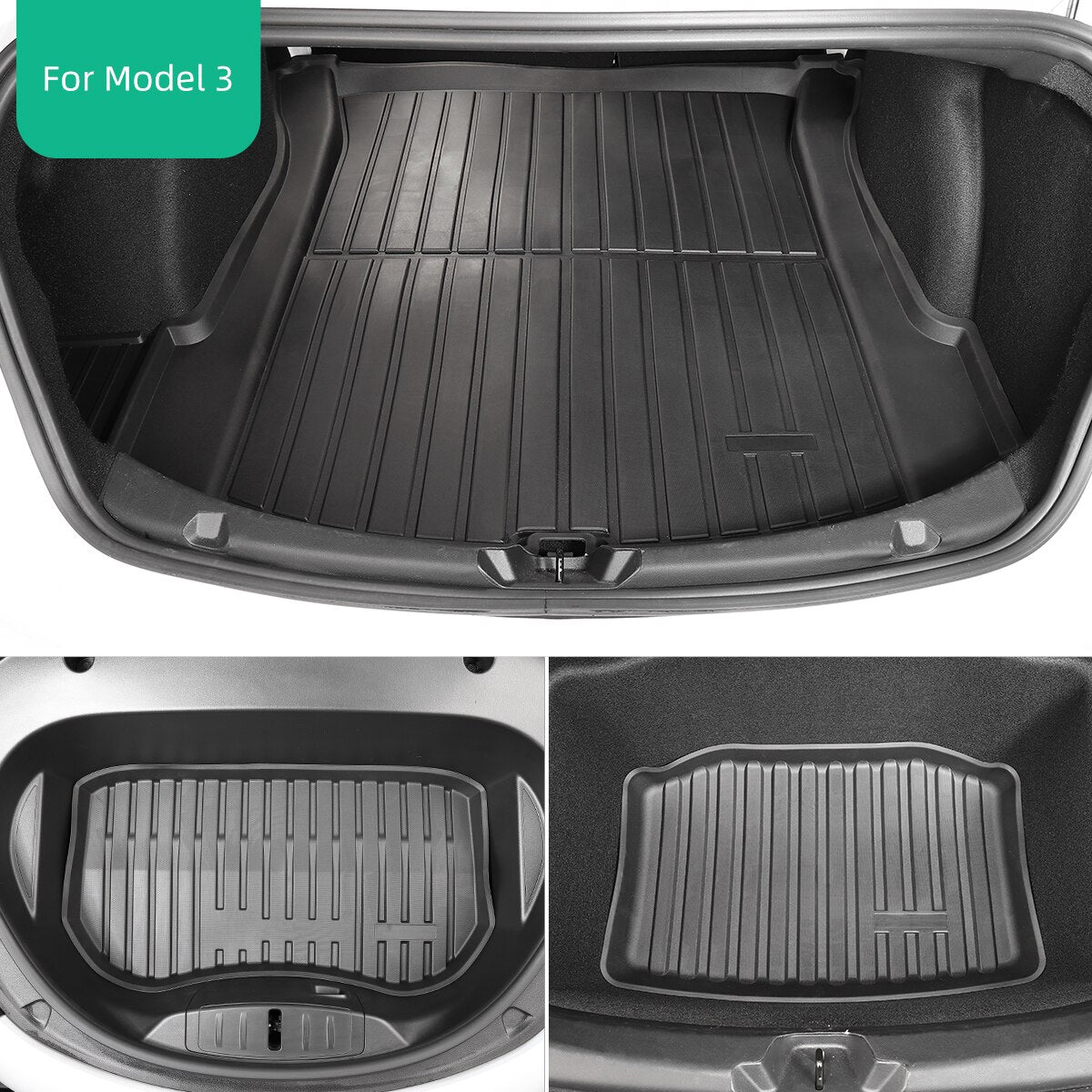 LUCKEASY Front And Rear Trunk Mats Auto Accessories For Tesla Model 3 Model Y 2021-2023 TPE Non-Slip Easy Clean Storage Mat
