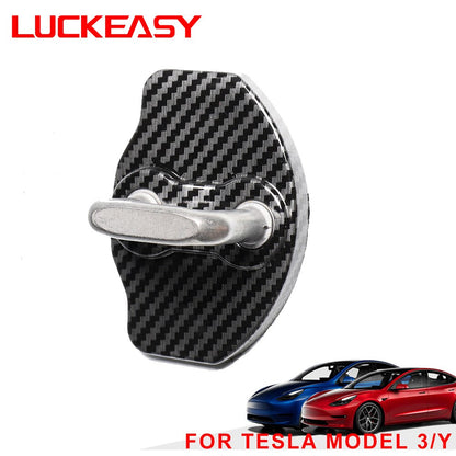 LUCKEASY model3 Car Door Lock Protective Cover For Tesla Model 3 Model Y 2017-2023 ABS Carbon Fiber Door Lock Protective Cover