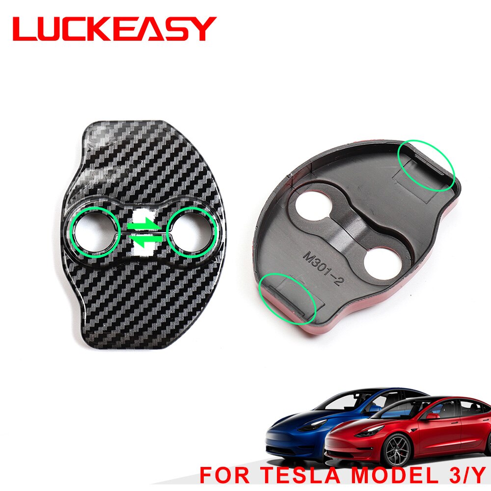 LUCKEASY model3 Car Door Lock Protective Cover For Tesla Model 3 Model Y 2017-2023 ABS Carbon Fiber Door Lock Protective Cover