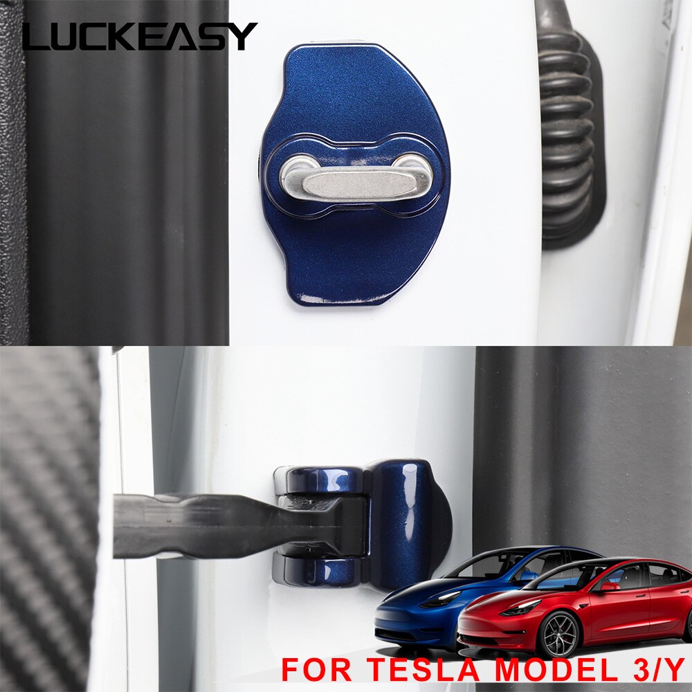 LUCKEASY model3 Car Door Lock Protective Cover For Tesla Model 3 Model Y 2017-2023 ABS Carbon Fiber Door Lock Protective Cover