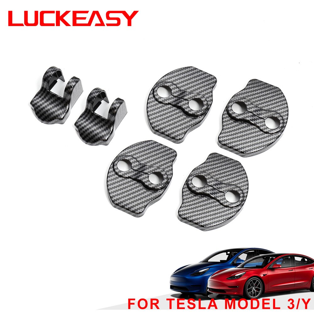 LUCKEASY model3 Car Door Lock Protective Cover For Tesla Model 3 Model Y 2017-2023 ABS Carbon Fiber Door Lock Protective Cover
