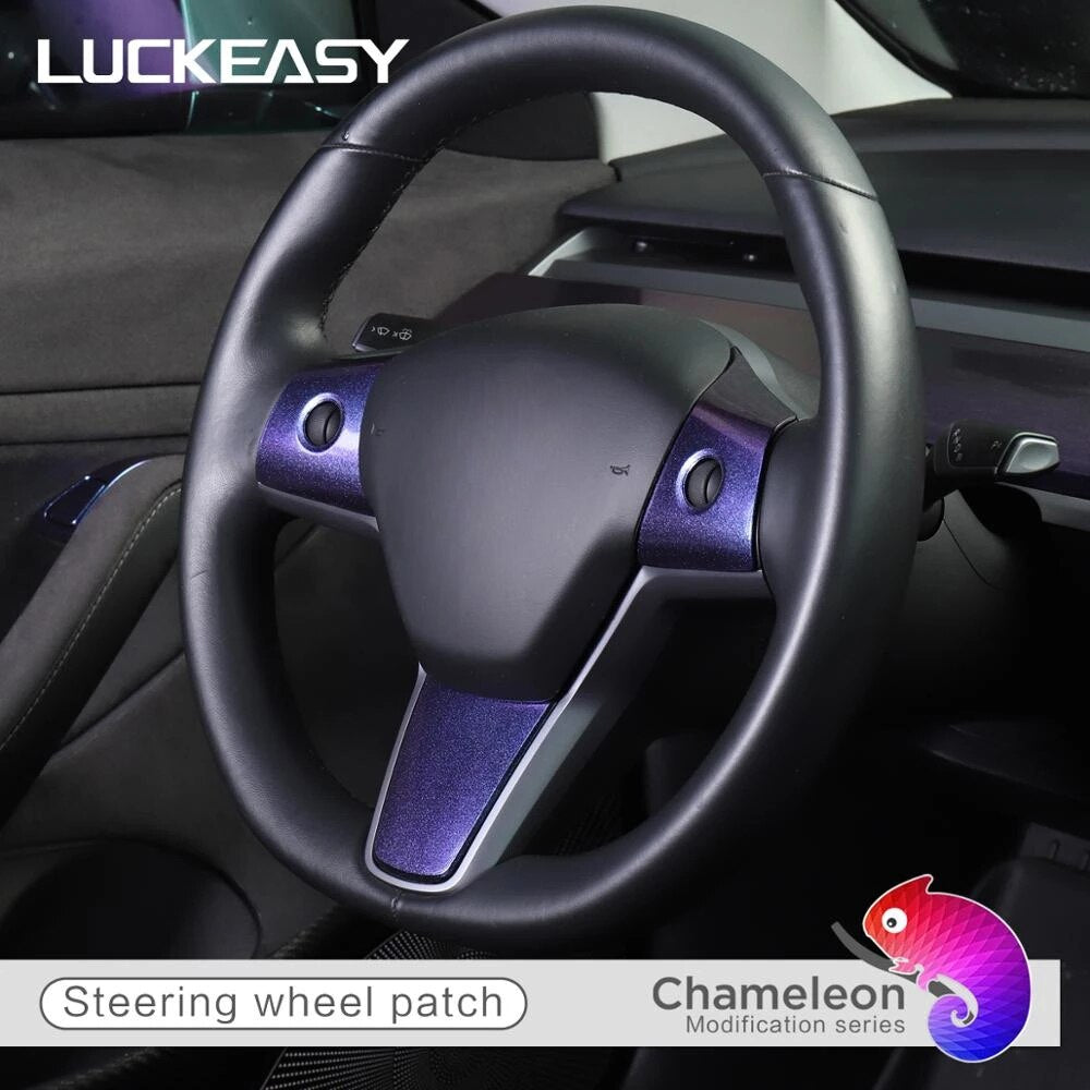 Steering Wheel Decorate Patch For Tesla Model 3 Model Y 2017-2023 Interior Accessories Starry Sky Chameleon Series Model3